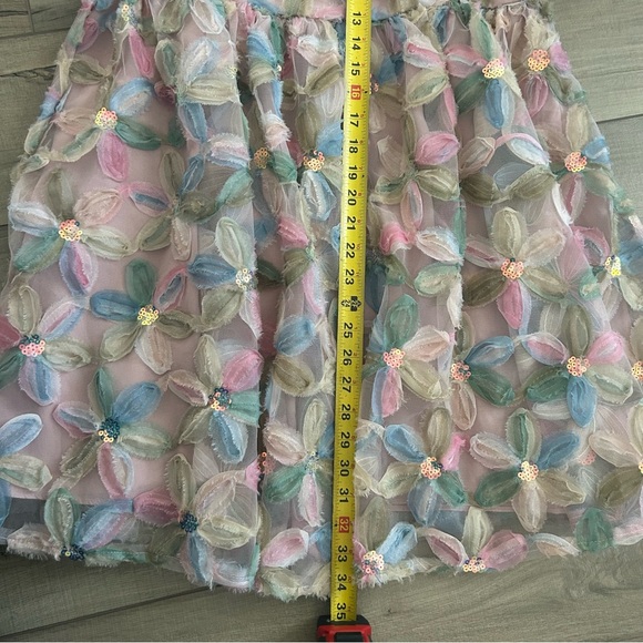 Storia Stacy Sequin Floral Multi Puffed Sleeve Sparkle Babydoll Mini Dress L - Picture 11 of 11